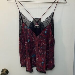 Zadig & Voltaire Black Lace and Red Patterned Top